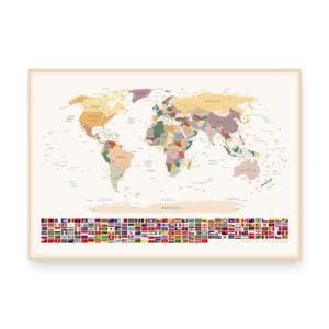 Map of the World - Plakat med verdenskort og flag