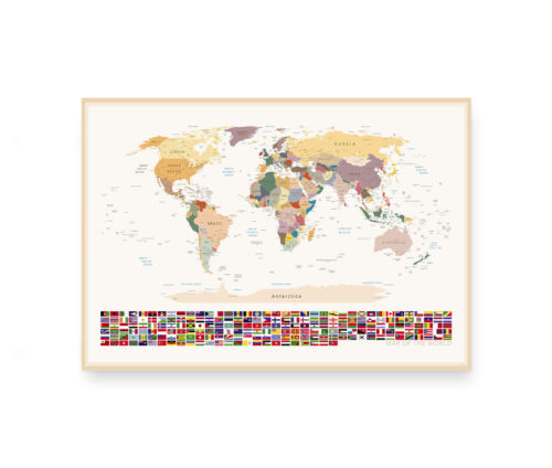 Map of the World - Plakat med verdenskort og flag