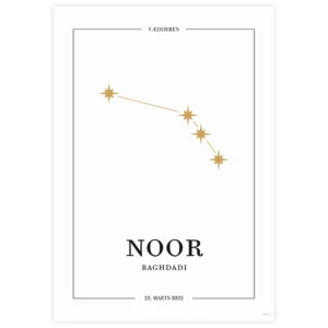 Plakat med Vædderens stjernebillede i gyldne nuancer, omkranset af en sort kant