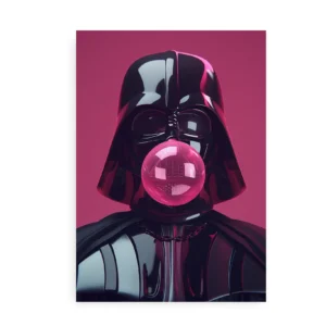 Plakat af Darth Vader, der blæser en pink tyggegummiboble, mod en lyserød baggrund.