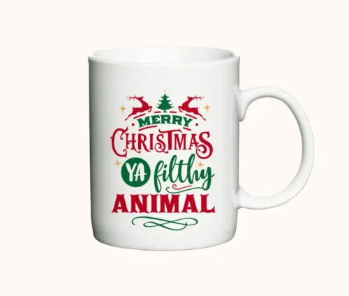 Julekrus med teksten "Merry Christmas Ya Filthy Animal."