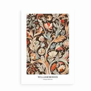 William Morris botanisk kunstprint med varme nuancer, i minimalistisk ramme.
