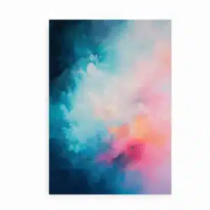 Abstrakt kunstplakat isoleret på hvid baggrund med farver i blå og pink.