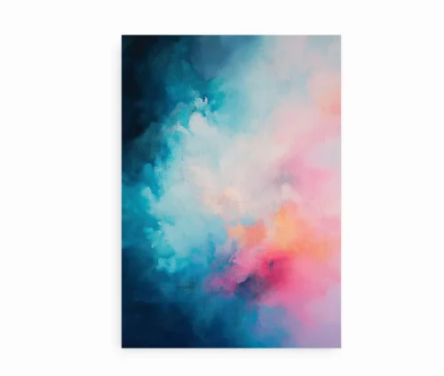 Abstrakt kunstplakat isoleret på hvid baggrund med farver i blå og pink.