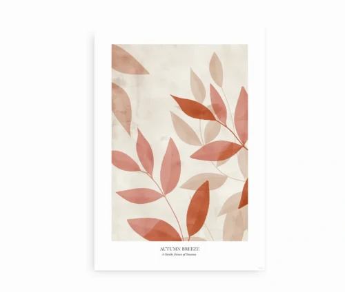 Botanisk plakat med terrakotta blade, isoleret på en hvid baggrund.