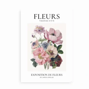 Smuk blomsterplakat med franske botaniske detaljer.
