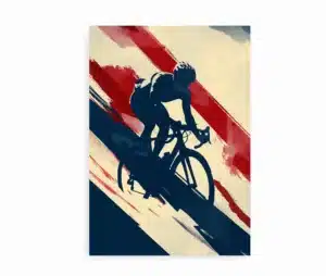 Indrammet Solo Tour-plakat med en silhuet af en cykelrytter på farverig baggrund.