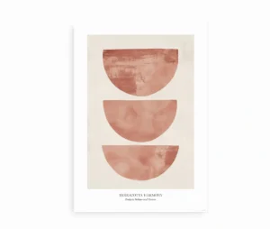 Abstrakt terrakotta-plakat med minimalistiske halve cirkler, isoleret på hvid baggrund.