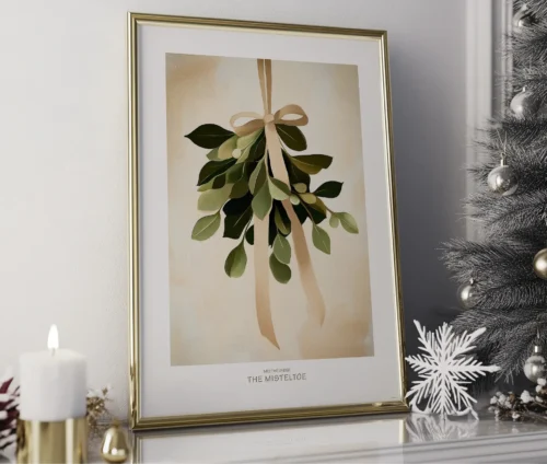 Mistelten plakat med moderne illustration, perfekt som vægdekoration til juleindretningen.