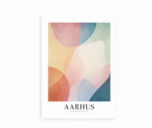 Aarhus plakat med abstrakt design i bløde farver og teksten "Jeg har tabt mit hjerte til dig".