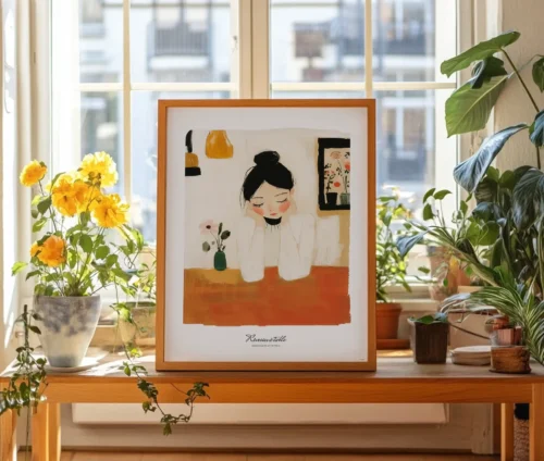 Daydreaming plakat i lys boligindretning med planter.