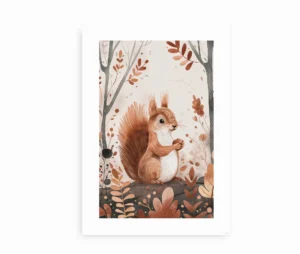 "Autumn Squirrel"-plakat uden ramme med fokus på egernmotivet og de varme efterårsfarver.
