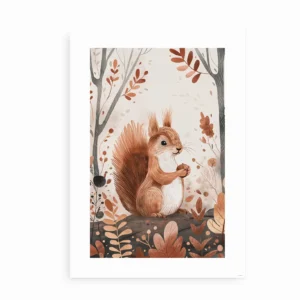 "Autumn Squirrel"-plakat uden ramme med fokus på egernmotivet og de varme efterårsfarver.
