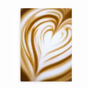 "Coffee Heart"-plakat uden ramme, der fremhæver hjerteformen i latte artens gyldne nuancer.