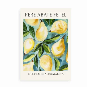 Italiensk kunstplakat med Pere Abate Fetel pærer og rustik charme.