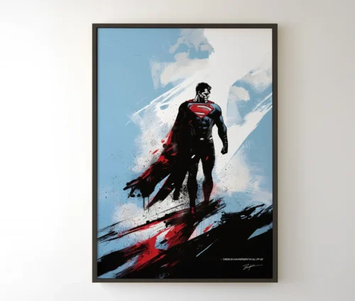 Superman plakat med abstrakt design og motiverende citat.