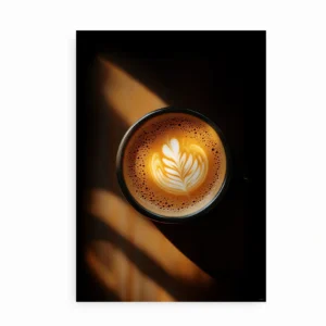 Plakat med lattekunst badet i sollys – minimalistisk vægdekoration