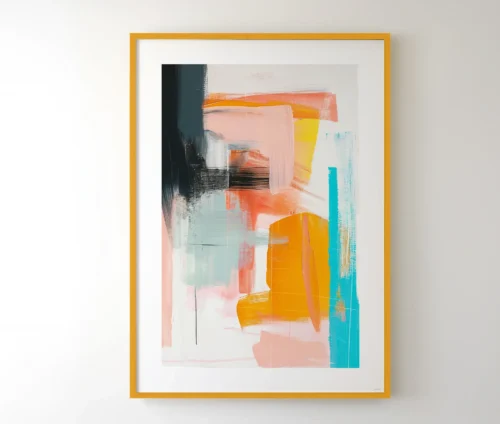 Plakat med abstrakt farvekomposition i gul ramme