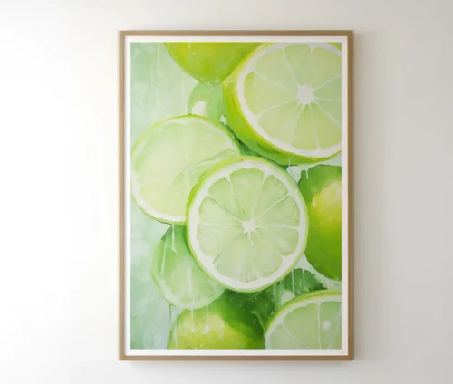 Lime plakat i en elegant træramme, der fremhæver de grønne nuancer.