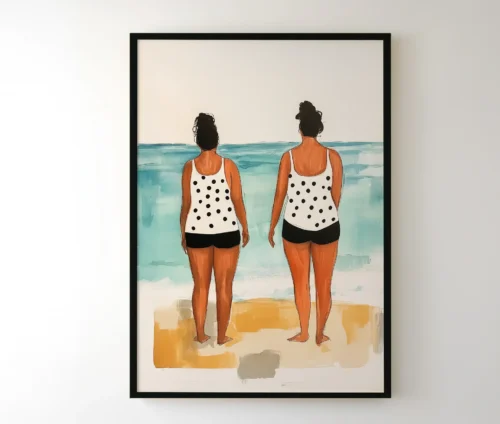 Plakat med kvinder på stranden i sort ramme