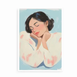 Plakat af en hvilende kvinde i pastelfarver uden ramme.