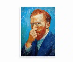 Van Gogh-plakat uden ramme med en blå baggrund og en karakteristisk gestus.