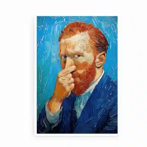 Van Gogh-plakat uden ramme med en blå baggrund og en karakteristisk gestus.