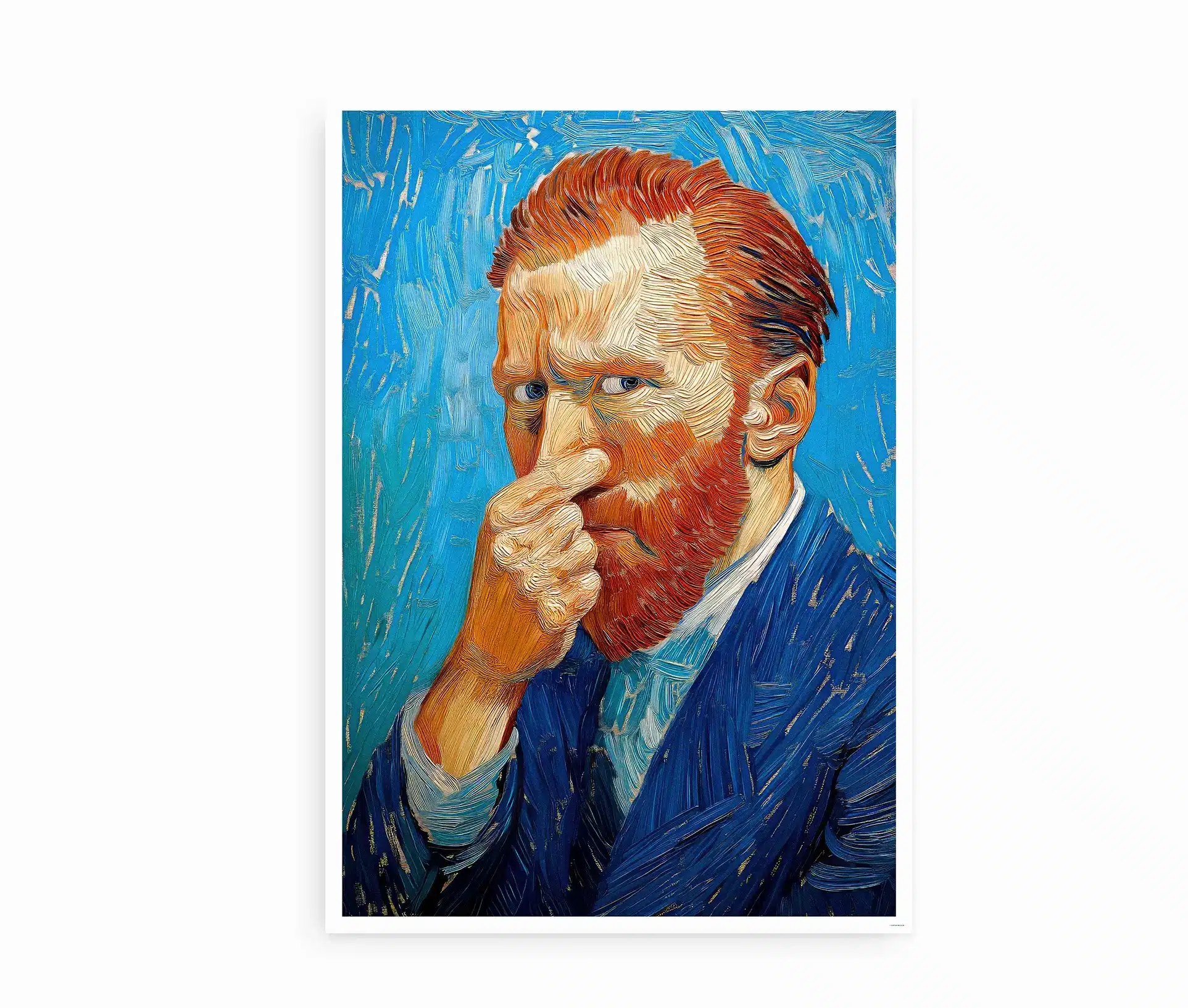 Van Gogh-plakat uden ramme med en blå baggrund og en karakteristisk gestus.