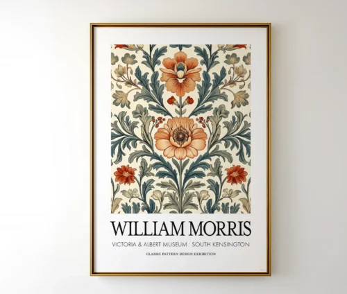 Plakat med klassisk mønster i gylden ramme inspireret af William Morris