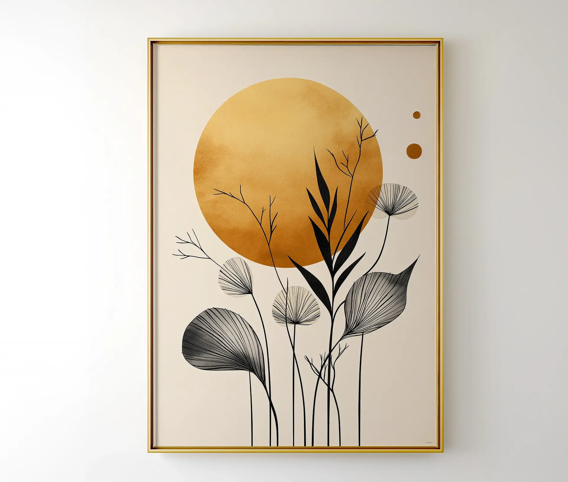 Indrammet botanisk plakat med sol i minimalistisk stil
