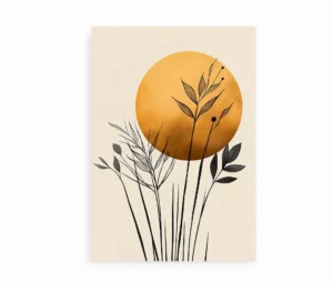 Gylden botanisk plakat i minimalistisk design på lys væg