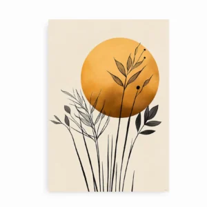 Gylden botanisk plakat i minimalistisk design på lys væg