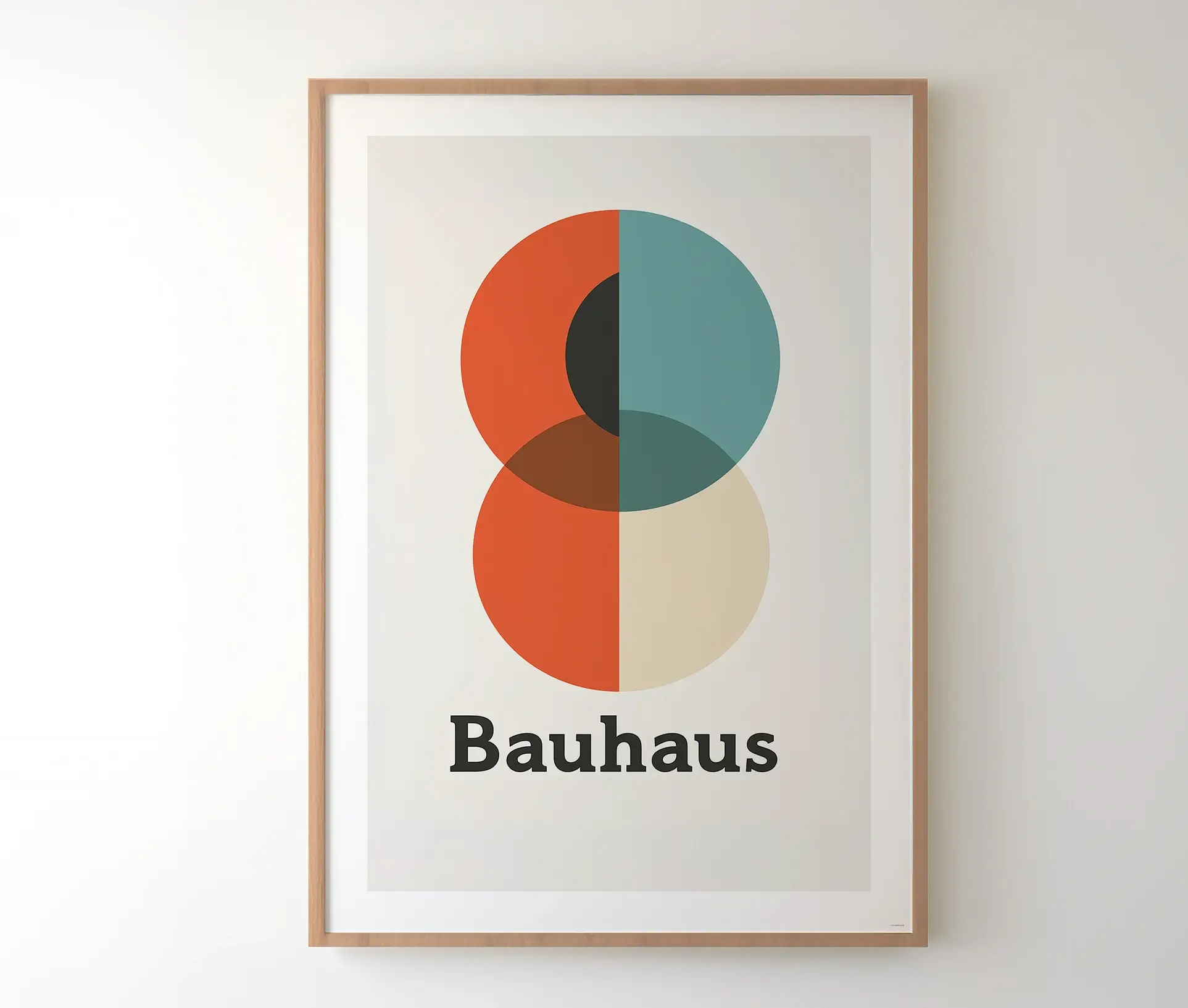 Bauhaus plakat med geometriske cirkler i træramme