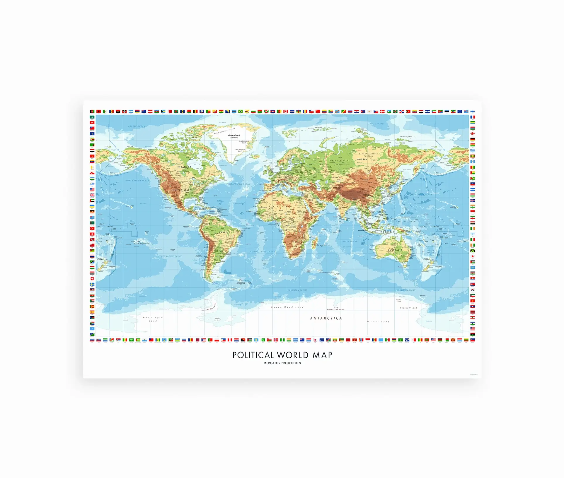 Politisk verdenskort – Kort med grænser og flag