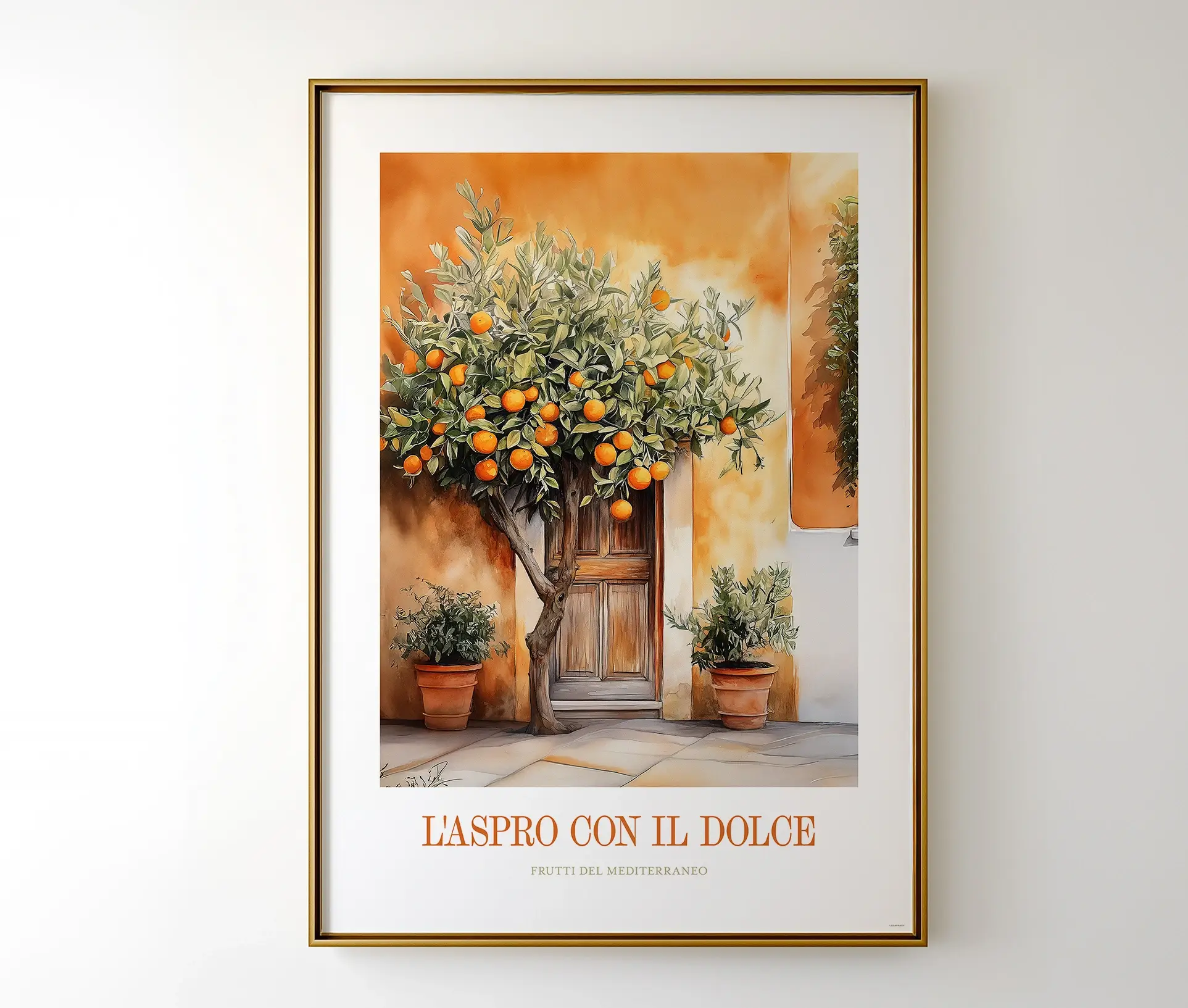 Indrammet L’Aspro con il Dolce plakat med appelsintræ.