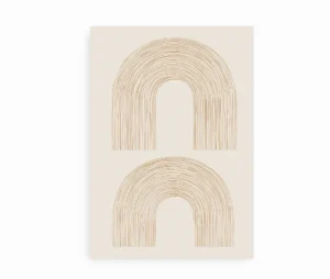 Plakat med to gyldne halvcirkler på lys baggrund