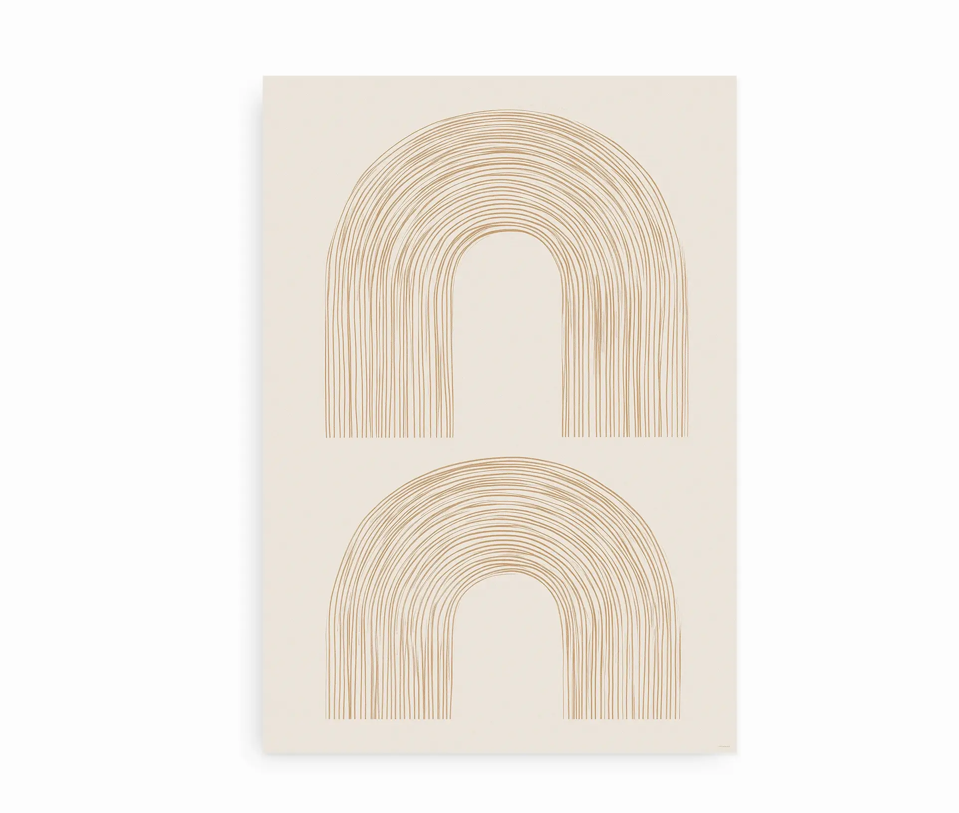 Plakat med to gyldne halvcirkler på lys baggrund