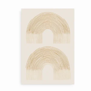 Plakat med to gyldne halvcirkler i minimalistisk design på lys baggrund