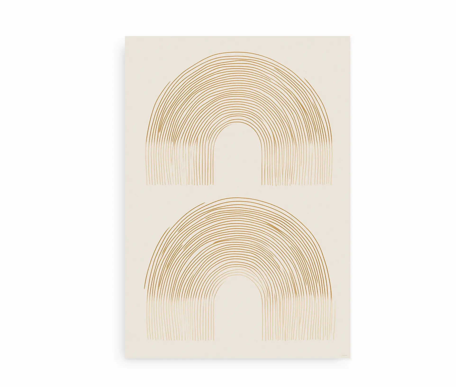 Plakat med to gyldne halvcirkler i minimalistisk design på lys baggrund