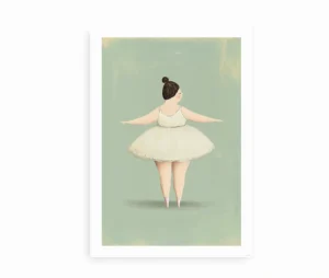 Plakat med ballerina i tylskørt på grøn baggrund