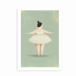 Plakat med ballerina i tylskørt på grøn baggrund