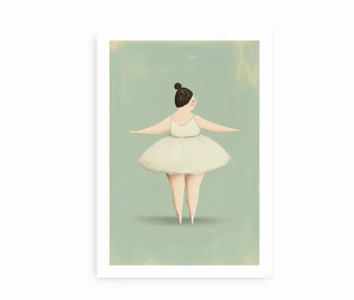 Plakat med ballerina i tylskørt på grøn baggrund