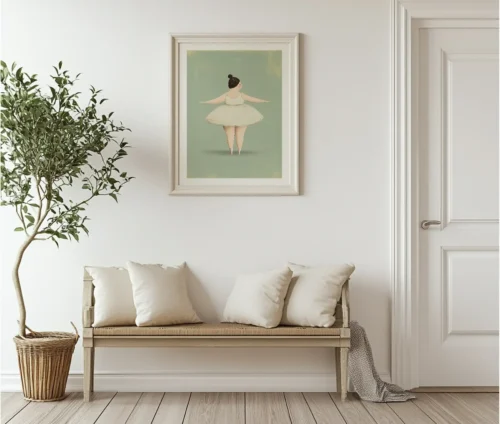 Plakat med ballerina i entre eller roligt hjørne