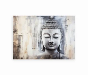 Buddha plakat med fredfyldt udtryk i neutrale farver