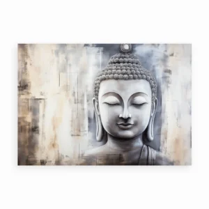 Buddha plakat med fredfyldt udtryk i neutrale farver