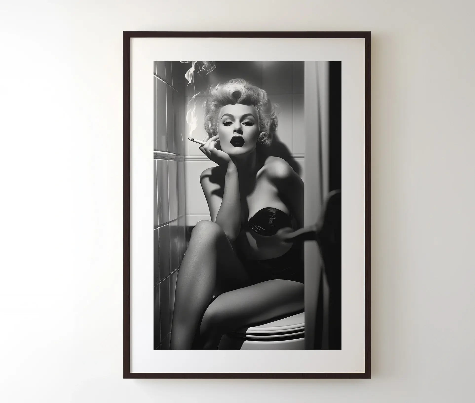 Indrammet sort/hvid glamour plakat på hvid væg