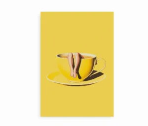 Gul plakat med ben i tekop på gul baggrund