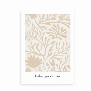 Plakat med beige botaniske former og fransk tekst