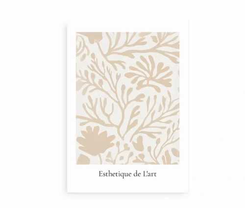 Plakat med beige botaniske former og fransk tekst