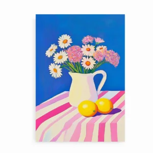 Ikke indrammet plakat med kande med blomster og to citroner